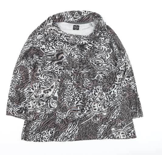 TIGI Womens Brown Animal Print Stretch Jersey Jacket Size 18