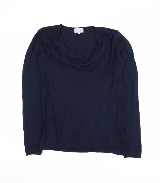 Additional front view of Jigsaw Women's Blue Cowl Neck Long Sleeve Knit Top, size S