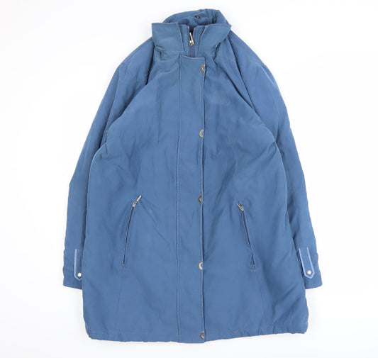 Additional front view of Katherine Hammond Women's Blue Long Coat, size 14, Lined Overcoat