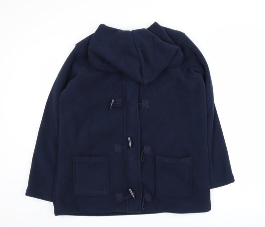 EWM Womens Blue Hooded Mid-Length Duffle Coat Size M Fleece