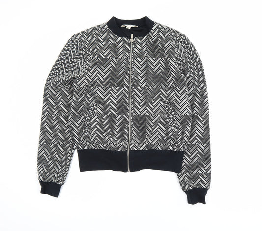 Miss Selfridge Women’s Black Herringbone Bomber Jacket Size 6