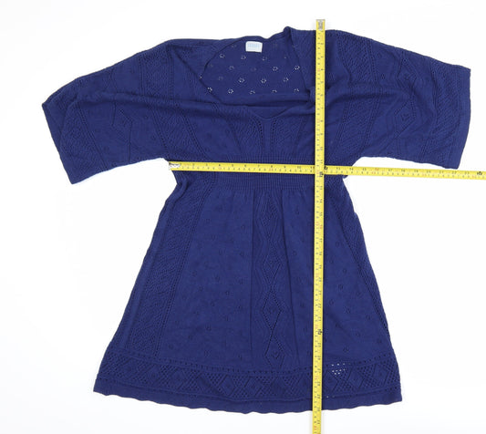 Oasis Women Blue Knit A-Line Knee Length Dress Size 10