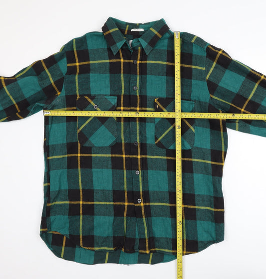 aka BAY Men's Green Checked Flannel Cotton Casual Jacket L