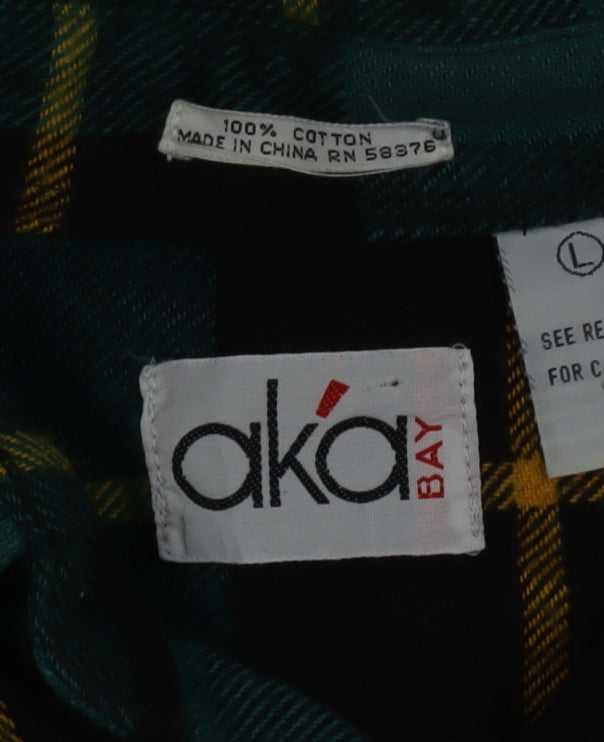 Additional view of aka BAY Men's Green Checked Flannel Cotton Casual Jacket L