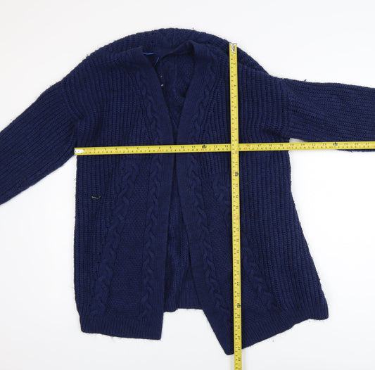 Lipsy Women Blue Cable-Knit Open Front Long Sleeve Cardigan Size 12