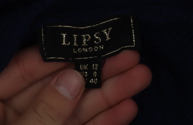 Additional view of Lipsy Women Blue Cable-Knit Open Front Long Sleeve Cardigan, size 12