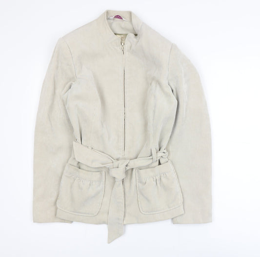 Additional front view of Bonmarché Women Beige Corduroy Belted Zip Jacket, size 12