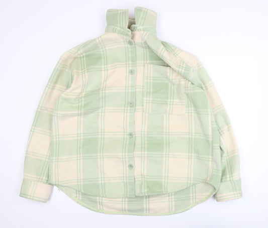 Additional front view of Monki Women Green Check Fleece Button Jacket, size 12