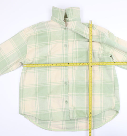 Monki Women Green Check Fleece Button Jacket Size 12