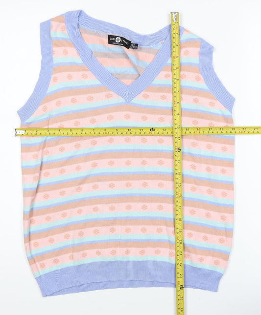 Daisy Street Womens Multicoloured Striped Knit V-Neck Tank Top Size 8