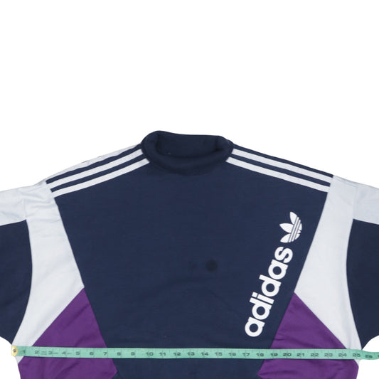 Adidas Womens Navy Blue Colourblock Crew Neck Sweatshirt UK 12