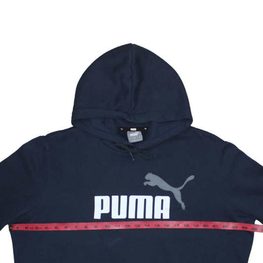 Puma Men's Blue Pullover Hoodie L Logo Print Sportswear