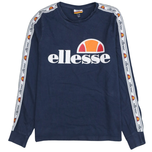 Additional front view of Ellesse women’s navy blue logo pullover sweatshirt uk 10 cotton long sleeve