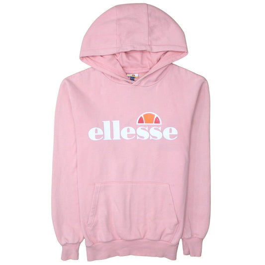 Additional front view of Ellesse women’s pink pullover hoodie uk 10 graphic logo sweatshirt