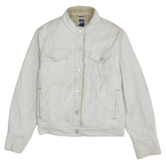 GAP Women Ivory Faux Fur Lined Cotton Corduroy Jacket L