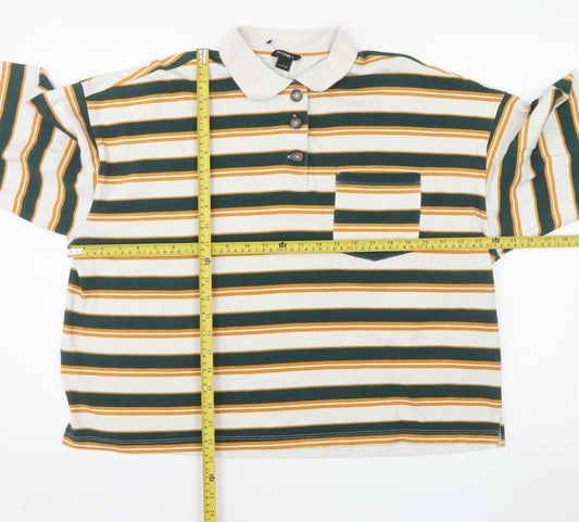 Monki Women’s Multicoloured Striped Collared Long Sleeve Polo Top L