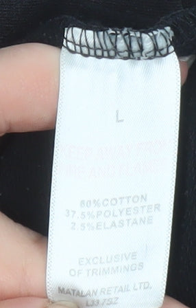 Brand and care label for Matalan Men’s Black Hooded Full Zip Basic Jacket, size L, Cotton Blend