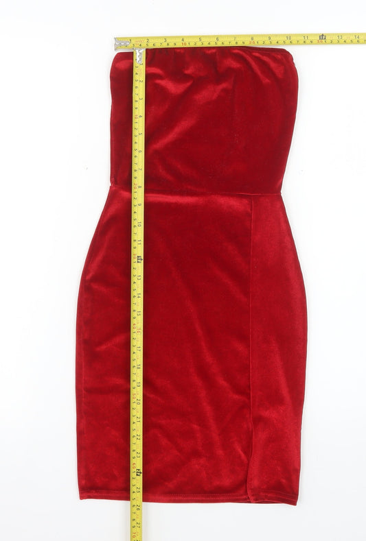 PrettyLittleThing Women’s Red Velvet Strapless Bodycon Dress Size 4