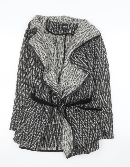 Oasis Womens Grey Herringbone Belted Coatigan Long Sleeve XS