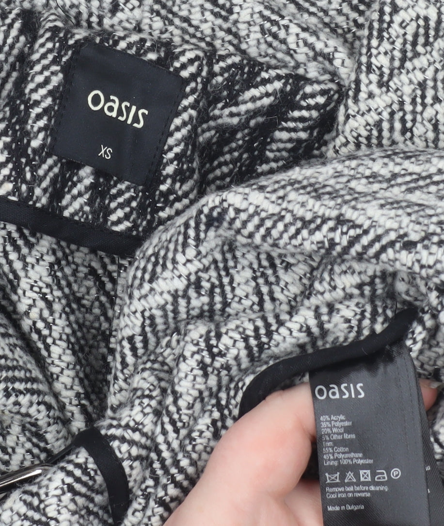 Brand and care label for Oasis women’s grey herringbone belted coatigan long sleeve xs