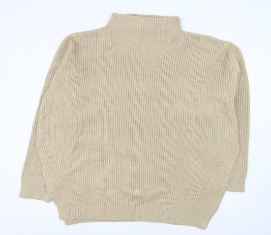 Additional front view of PRETTYLITTLETHING women’s beige plus 2xl chunky knit mock neck jumper