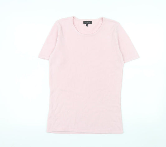 Additional front view of Soon Women's Pink Short Sleeve Acrylic Knit T-Shirt, size 8