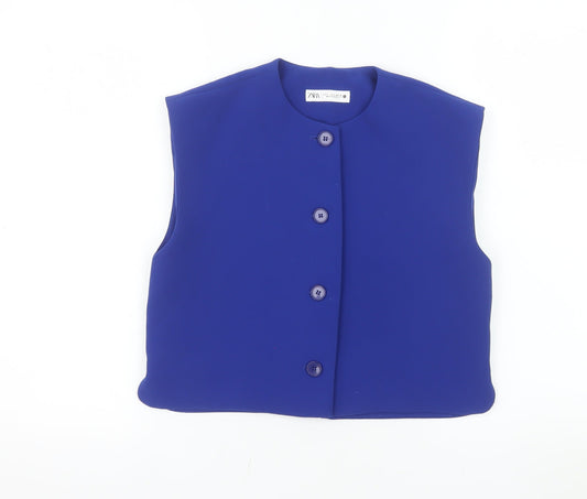 Additional front view of Zara Women Blue Sleeveless Single-Breasted Waistcoat, size 8