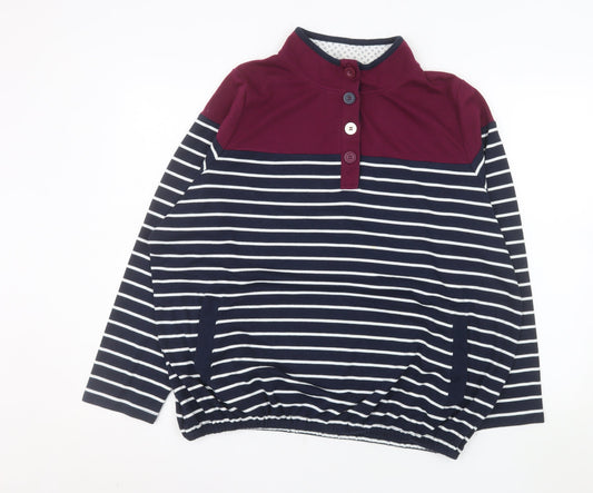 Additional front view of Bonmarché Women’s Navy Stripe Henley Sweatshirt XL Cotton Blend
