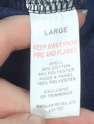 Brand and care label for Matalan Men’s Blue Full Zip Hooded Fleece Jacket, size L