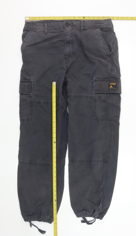 Superdry Men's Black Cargo Utility Trousers 34/32 Cotton