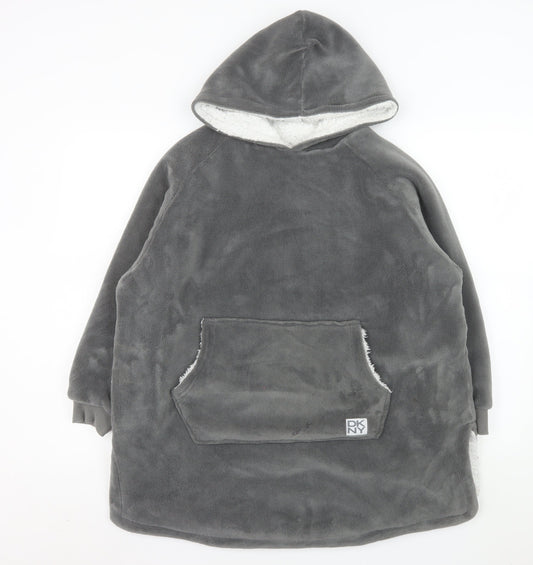 DKNY Boys Grey Fleece Hooded Lounge Nightshirt Size 7-12 Years