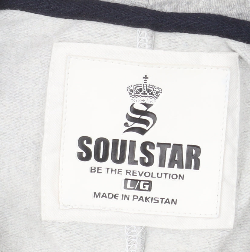 Brand and care label for Soul Star Men's Grey Hooded Zip Sweatpants L Regular Fit