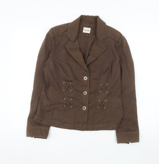 Viyella Women Brown Cotton Suit Jacket UK 10 Classic Double-Breasted Style