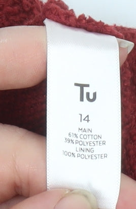 Brand and care label for Tu Women Red Cotton Blend Textured Blazer, size 14, Classic Fit