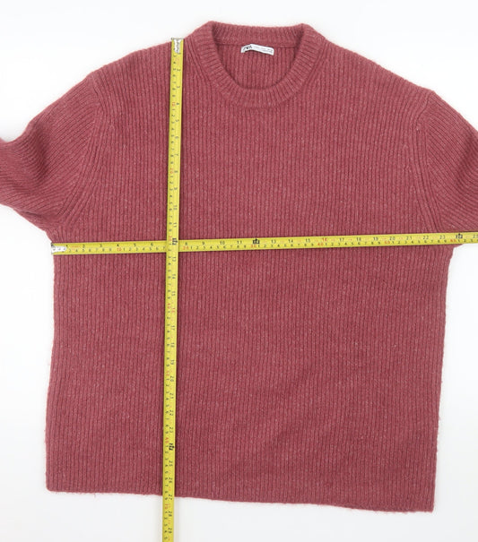 Zara Women Pink Alpaca Wool Blend Rib Knit Pullover Jumper L