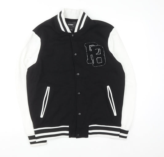 Additional front view of Pull&Bear Men's Black Varsity Jacket, size M, College Style