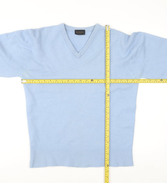 Glenbrae Men's Blue Merino Wool V-Neck Jumper Size M Classic Fit