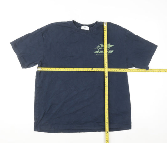 H&M Men's Blue Relaxed Fit Nature Graphic Cotton T-Shirt Size M