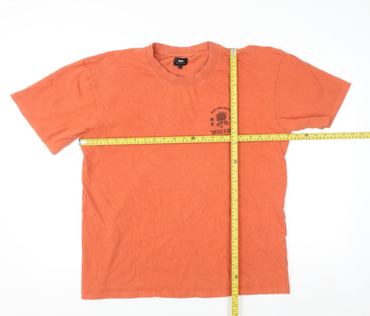 Edwin Men's Orange Graphic Print Crew Neck Cotton T-Shirt Size L