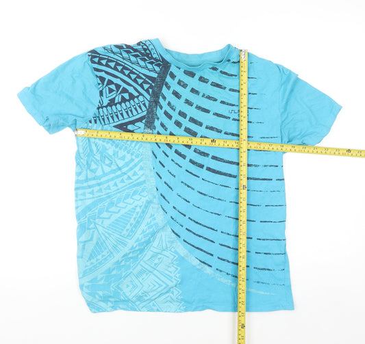 Atlas For Men Blue Tribal Graphic Cotton T-Shirt Size M