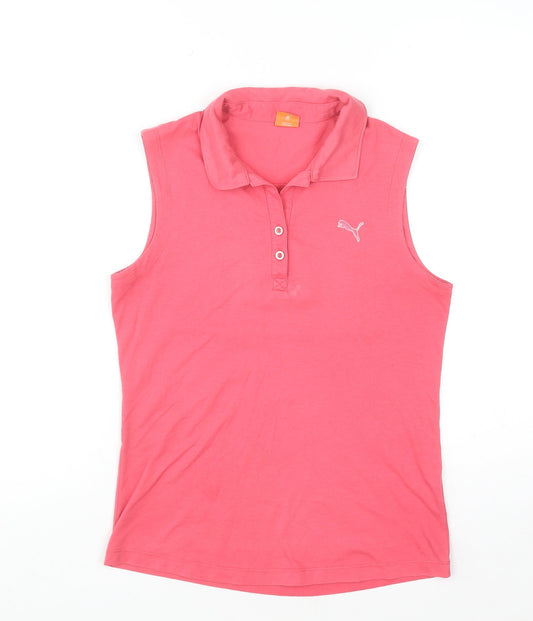 Additional front view of Puma women’s pink sleeveless polo top, size UK 10, cotton blend