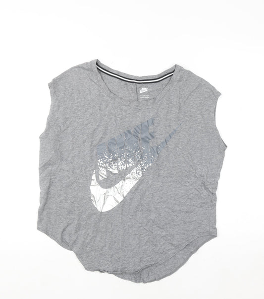 Additional front view of Nike women’s grey sleeveless tank top l basic logo sportswear