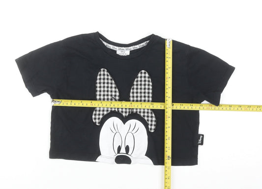 George Girls Black Minnie Mouse Cropped T-Shirt 6-7 Years