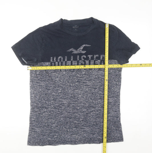 Hollister Men’s Blue Colourblock Cotton Crew Neck Logo T-Shirt Size M