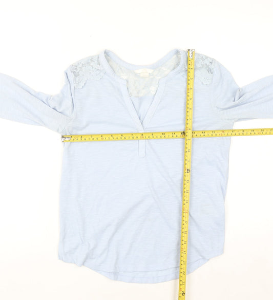 H&M Women Blue Lace Shoulder Long Sleeve V-Neck Blouse XS