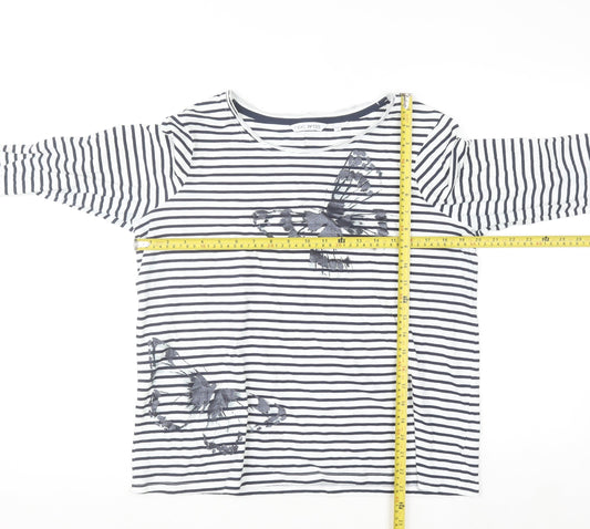 Next Petite Women’s White Navy Striped Cotton Long Sleeve T-Shirt Size 16
