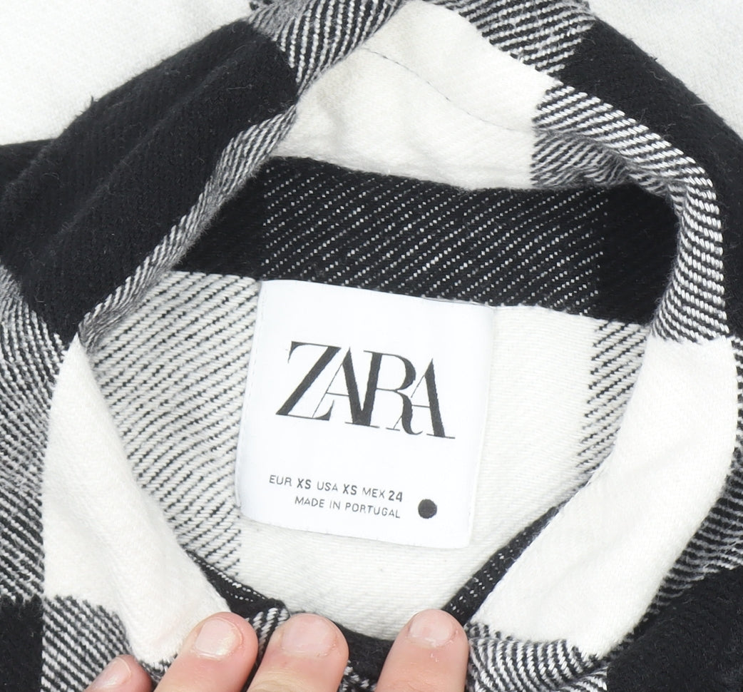 Additional view of Zara Women's Black & White Check Flannel Button-Up Shirt XS