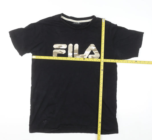 Fila Men's Black Camouflage Logo Cotton Short Sleeve T-Shirt Size S