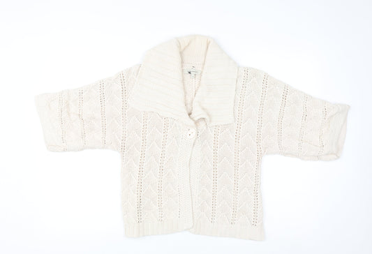RJR.John Rocha Roch John Rocha Women Ivory Size 12 Knit Short Sleeve Cardigan
