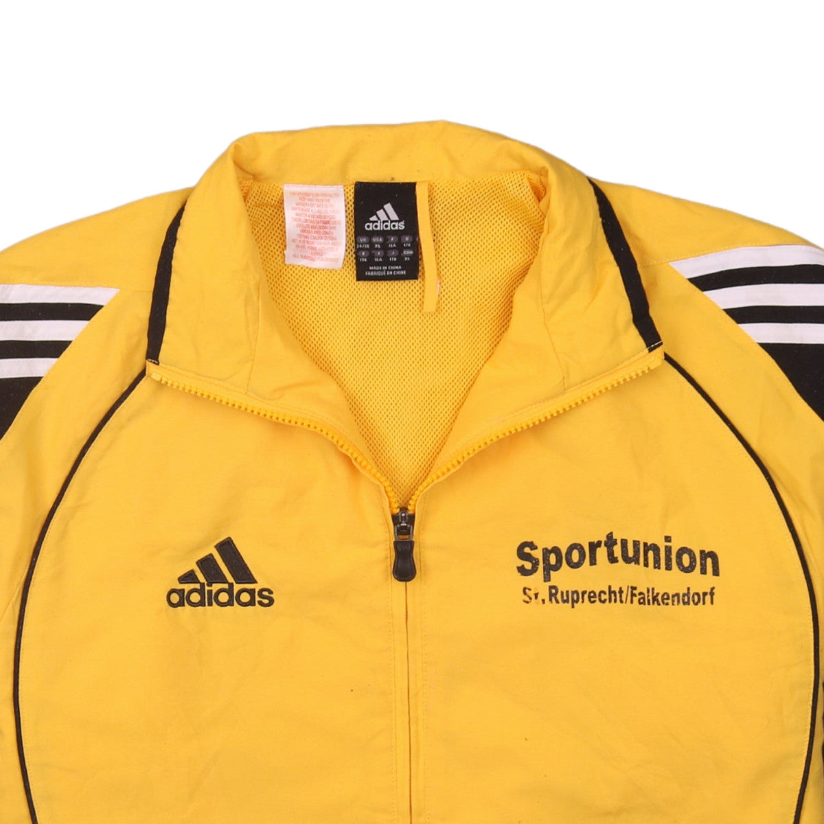 Brand and care label for Adidas Men's Yellow XL Sports Full Zip Lightweight Jacket